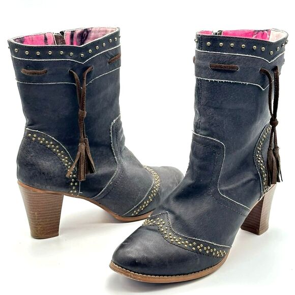 Dingo Leather Boots Studded Grey Tassel Zip Up Country Western Women's Size 10 - Picture 4 of 12